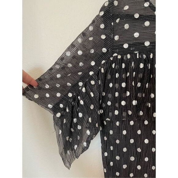 Eva Franco Polka Dot Silver and Black Ruffle Layered Blouse NEW NWT - Picture 4 of 6
